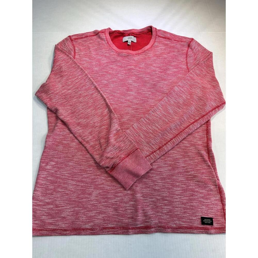 Jack Spade Mens Crew Neck Pullover Knit Long Sleeve Cotton Red White Shirt XL